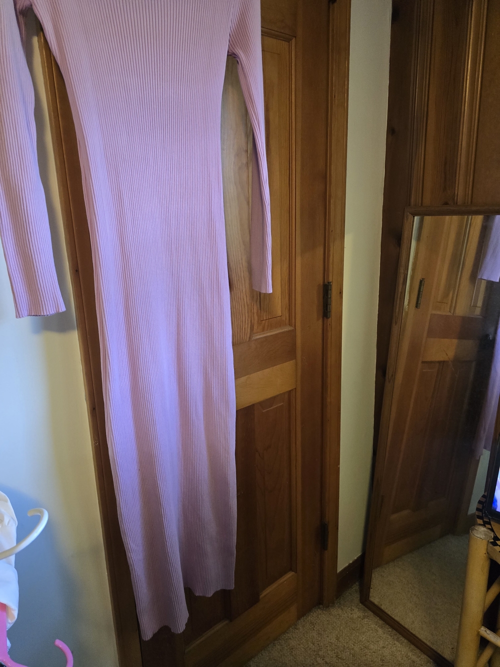 Slim Ribbed Long-Sleeve Midi Dress - Dusty Pink - Picture 12 of 15